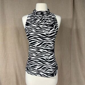 D.F.A New York Zebra Print Sleeveless Mock Neck Top | Size Large
